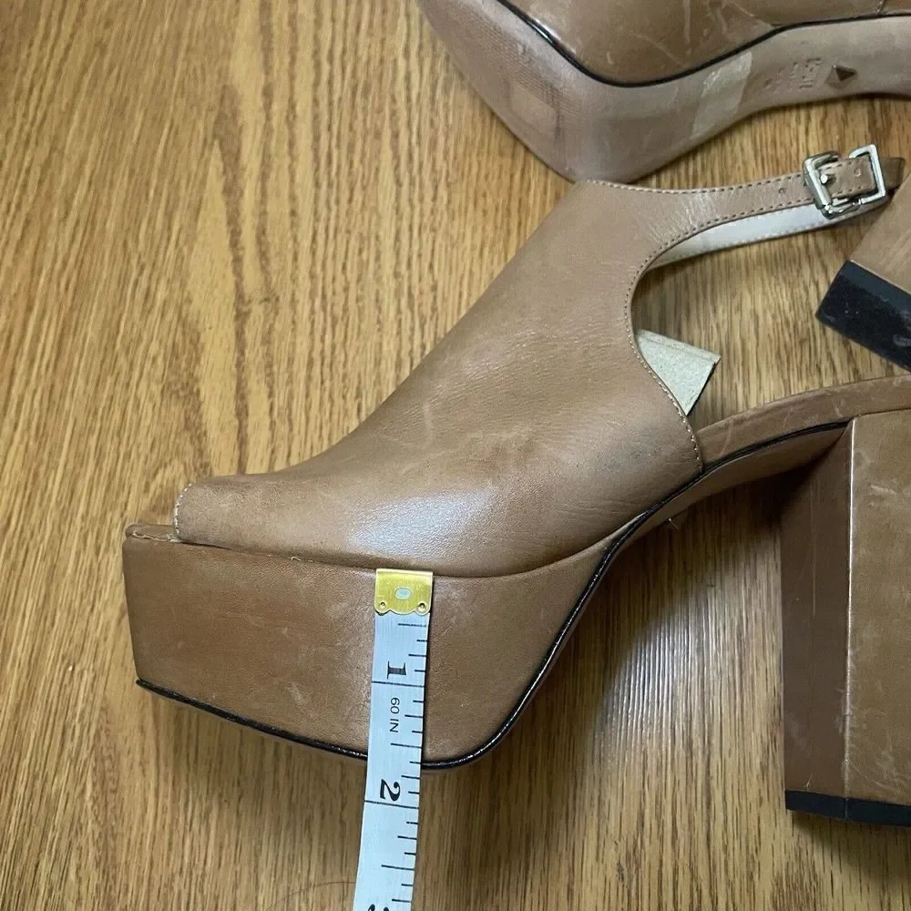 SCHUTZ Brown Soft Leather Peep toe slingback platform heels size US 9